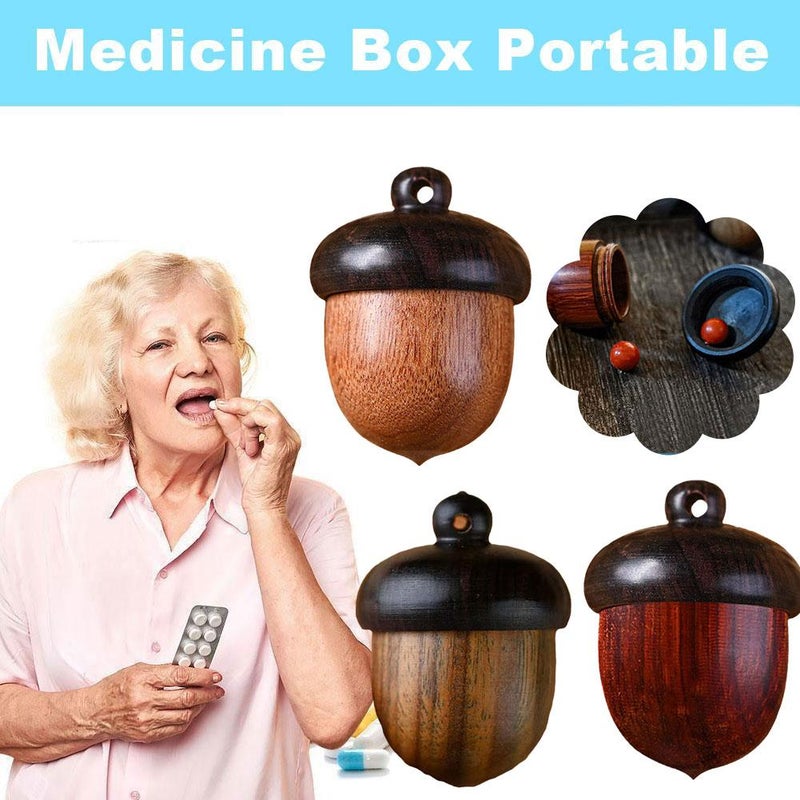 Wooden Travel Pill Case, Log color Solid Wood Medicine Pill Box, Acorn Shape Pill Organizers, Granule Capsules Storage Box Medicine for Outdoor (Pear) - Image 3